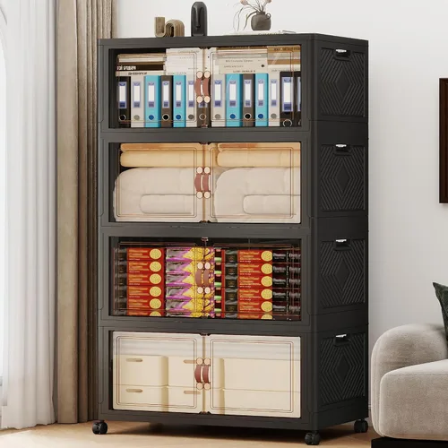 Miniatura 19 de 468QT - Contenedores de almacenamiento apilables extra grandes con tapas, ruedas y puerta, organizadores plegables de armario de 117 galones