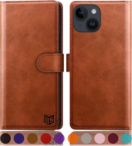 Miniatura 9 de SUANPOT Funda protectora tipo cartera con función atril para iPhone 15 Plus de 6.7 pulgadas, con soporte para tarjetas de crédito RFID, funda