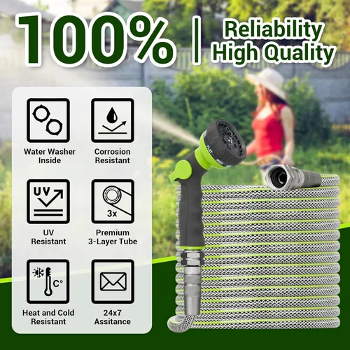 Miniatura 6 de Manguera de jardín no expandible de 100 pies, manguera de agua resistente para grandes propiedades y alcance extendido, diámetro interior de 1/2
