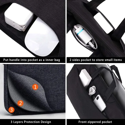 Miniatura 6 de Voova - Bolso de hombro para laptop de 14, 15, 15.6, 17, y 17.3 pulgadas, funda de transporte, maletín cruzado con correa Negro