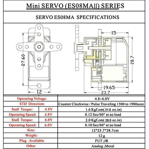 Miniatura 4 de RGBZONE 4 unids ES08MA II 0.42 oz mini engranaje de metal analógico servo máquina estable a prueba de golpes compatible para modelo RC