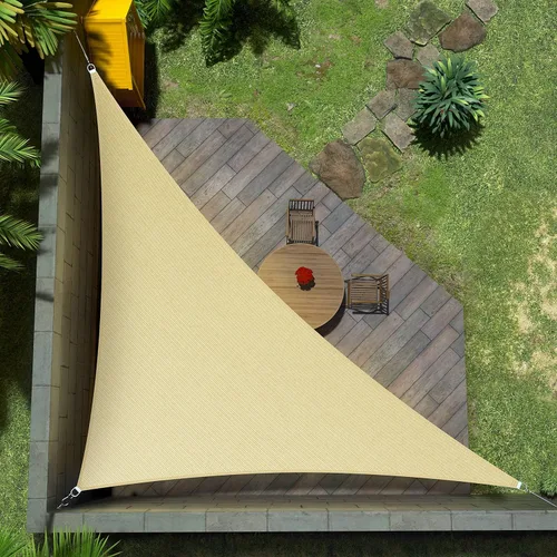 Amgo Toldo tipo vela triangular recto, color beige, de 24 x 24 x 33.9 pies, bloqueo UV, permeable al agua y al aire, grado comercial resistente,