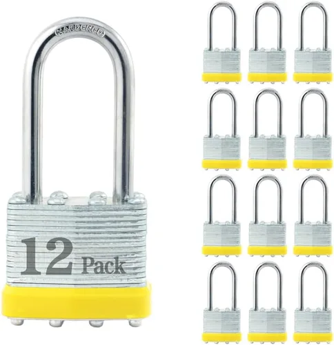 Miniatura 15 de ZonRo Candados de acero laminado con llave, cerraduras iguales con llave, 1-9/16 pulgadas de ancho, candados de grillete largo, paquete de 6, aro