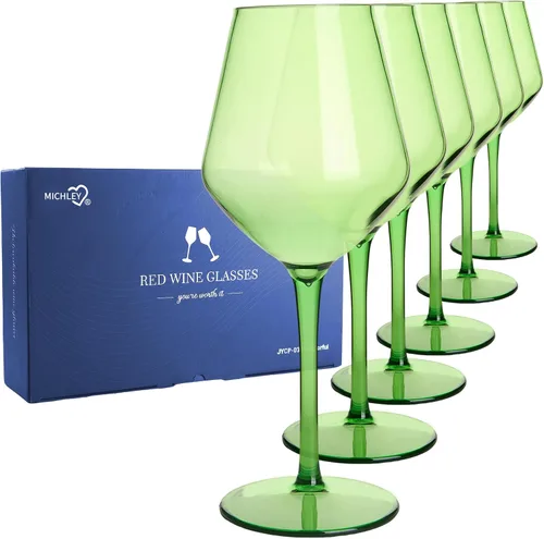 Miniatura 12 de MICHLEY Juego de 6 copas de vino de colores de tallo largo, color rojo y blanco, cristalería de plástico de tritán, regalo de 15 onzas para fiestas