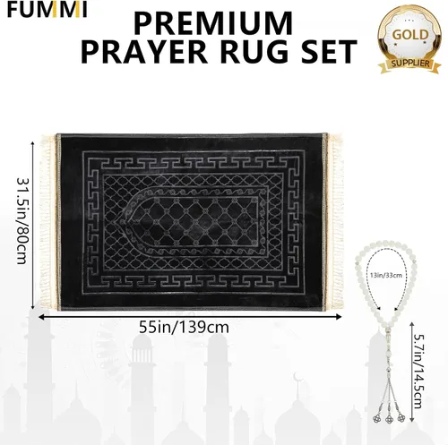 Miniatura 3 de FUMMI Alfombra de oración musulmana acolchada suave con cuentas Tasbih, gruesa alfombrilla de oración islámica antideslizante, lujoso Janamaz