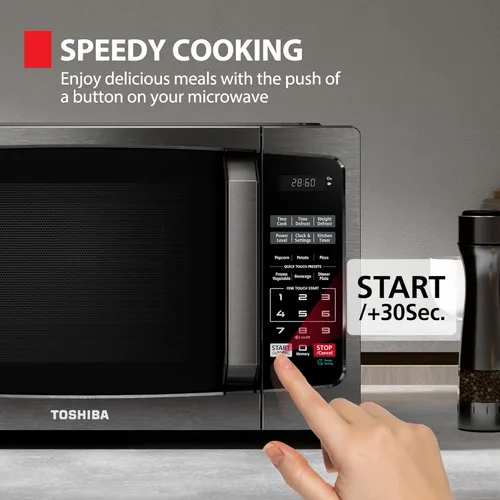 Miniatura 5 de TOSHIBA ML-EM09PA(BS) - Pequeño horno microondas con 6 menús automáticos, función de silencio y bloqueo para niños, iluminación LED, perfecto