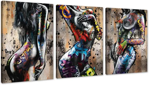 Miniatura 71 de Novatique 3 piezas de arte de pared sexy en blanco y negro para parejas desnudas, decoración de pared abstracta de amor para mujeres y hombres, arte