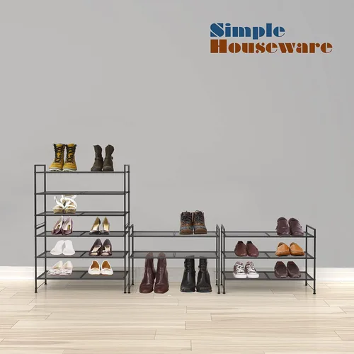 Miniatura 5 de Simple Houseware - Zapatero apilable de 3 niveles, superficie en rejilla, color negro