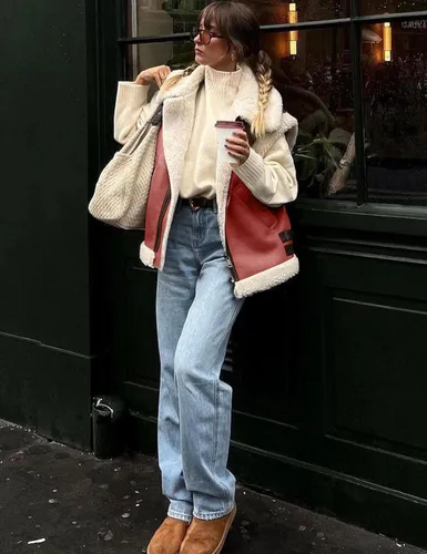 Miniatura 3 de APAFES Chaleco de gamuza de piel de invierno para mujer, cuello alto, sin mangas, forro polar