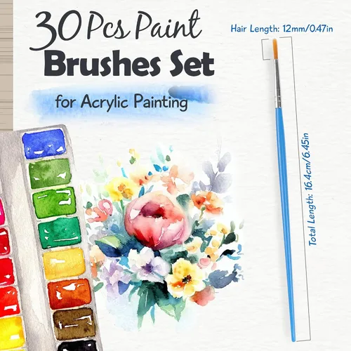 Miniatura 2 de Halobios Pinceles de pintura pequeños para manualidades, juego de pinceles de pintura para pintura acrílica, 30 piezas a granel, mini pinceles