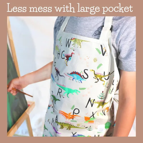 Miniatura 2 de Kids Aprons for Girls and Boys, Toddler Apron with Pocket for Painting, Cooking, Baking, Gardening and Crafts Alfabeto Dinos