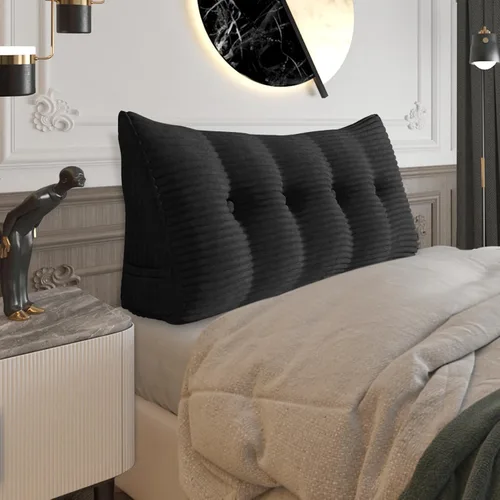 Miniatura 31 de Almohada de cabecera gruesa totalmente rellena individual XL, cabecero acolchado de dormitorio, soporte suave y firme, cojín grande triangular, Azul