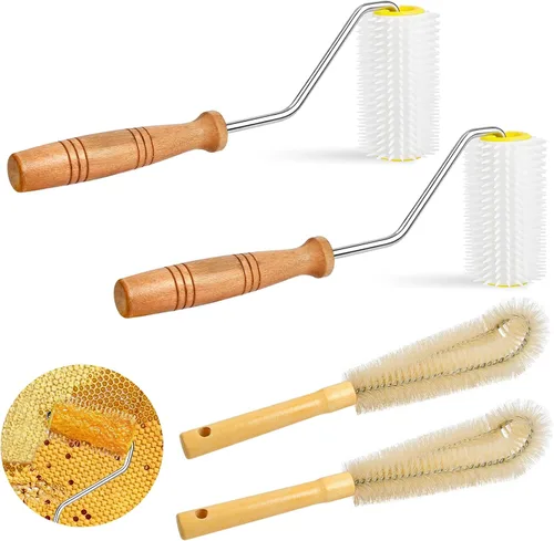 2 unidades de rodillo de aguja para destapar, equipo de extracción de miel de apicultura con 2 cepillos de limpieza, ideal para apicultor de panal