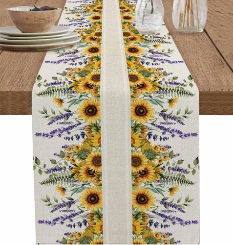Miniatura 13 de Camino de mesa floral de tulipán azul, algodón y lino, pequeñas bufandas de 36 pulgadas, diseño rústico de flores para cocina, café, mesa