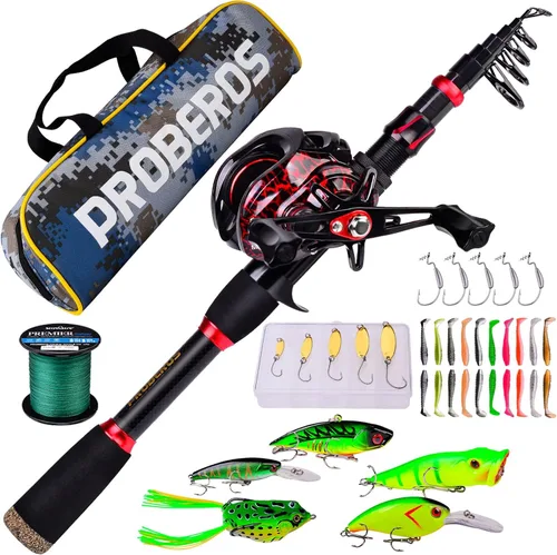 Miniatura 8 de Combo de caña de pescar y carrete, caña de pescar telescópica de fibra de carbono de 6.9 pies con combo de carrete de spinning/baitcasting, agua B