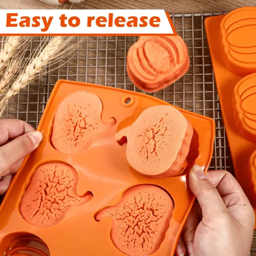 Miniatura 4 de Moldes de calabaza de Webake, moldes de silicona para pastel de calabaza, molde de calabaza de 6 cavidades para hornear cupcake de chocolate