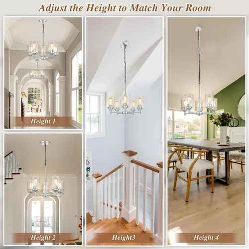 Miniatura 6 de 19.8'' Lámpara de araña de 5 luces de 19.8'' para comedor, isla de cocina, iluminación colgante moderna de granja con pantallas de vidrio, lámpara