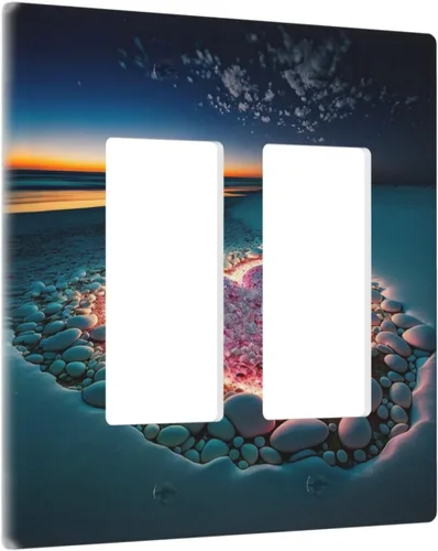 Miniatura 95 de Placa decorativa para interruptor de luz, playa, rosa, escena nocturna, 2 bandas, 1 palanca, 1 placa de pared dúplex, decoración de placa