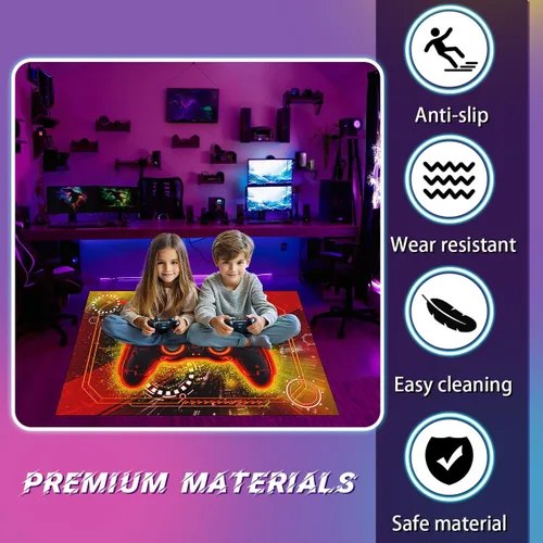 Miniatura 4 de Alfombra de juegos para habitación de niños - Alfombra de área amarilla temática de juegos para dormitorio de niños, decoración de habitación