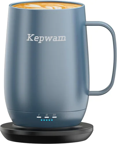Miniatura 15 de Kepwam Taza de café autocalentable T2, taza de café con calefacción inteligente de 16 onzas, duración de la batería de 150 minutos, calentador