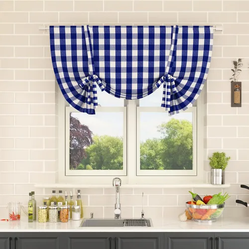 Miniatura 201 de Cenefas de cortina para ventana de 16 pulgadas de largo, 2 paneles de cuadros búfalo, cortinas pequeñas con bolsillo para barra, estilo clásico
