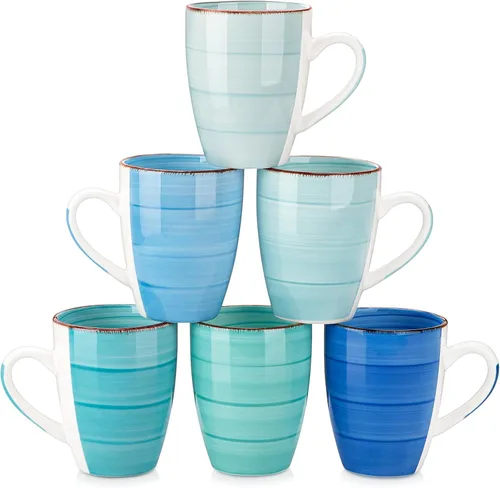 Miniatura 8 de Vancasso Bonita Juego de 6 Tazas de Café de 12 Oz, Tazas de Cerámica para Cappuccino, Café con Leche, Té, Cacao, Colores Frescos