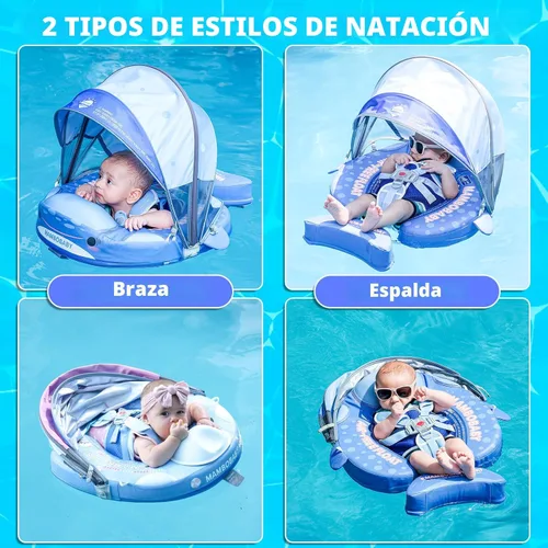 Miniatura 6 de Mambobaby Baby Float with Canopy & Tail Non-Inflatable Baby Swim Float Upgrade Soft Infant Pool Float Sun Protection Newborn Pool Float 3-24 Months