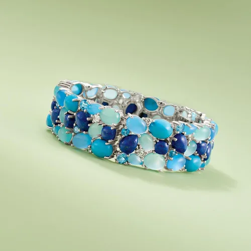 Miniatura 5 de Ross-Simons 61.30 ct. t.w. White and Tonal Blue Multi-Gemstone Cluster Bracelet in Sterling Silver