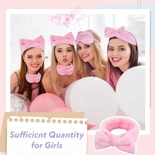 Miniatura 3 de Xtinmee 48 piezas de diademas de spa para fiestas de pijamas, suministros de fiesta de pijamas, máscara de ojos rosa para niñas y mujeres cumpleaños
