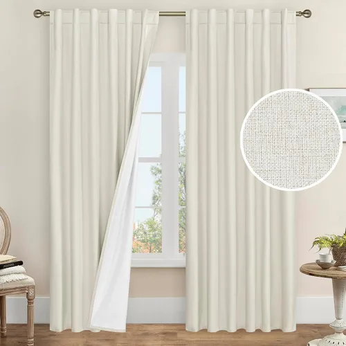 Miniatura 17 de LAMIT Cortinas de lino natural 100 % opacas para ventana, para dormitorio, 45 pulgadas, cortinas térmicas con textura de lino estilo granja