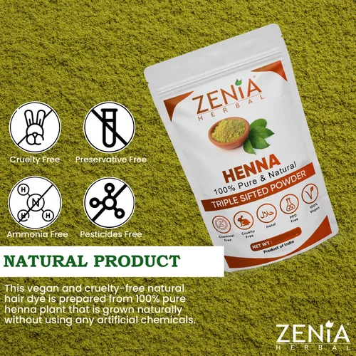 Miniatura 3 de Zenia Henna en polvo 100% puro y natural (Lawsonia Inermis) 3.5 onzas Color de cabello rojo naranja Triple tamizado Fresco de rajastán Sin