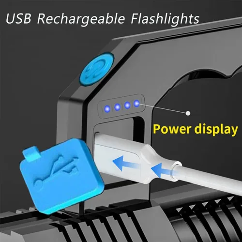 Miniatura 4 de Linterna recargable USB de alto lúmenes, linterna de camping con 4 potentes cuentas LED, linterna de mano para el hogar, 4 modos, impermeable