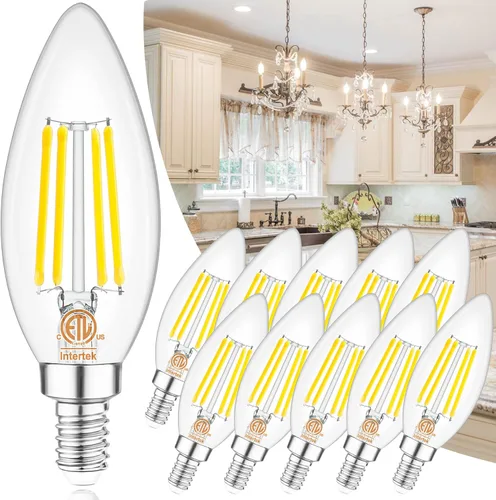 Miniatura 17 de comzler Bombilla LED E12 para candelabro regulable, bombilla de lámpara de araña 2700K blanco cálido, equivalente a 40W, bombillas tipo B