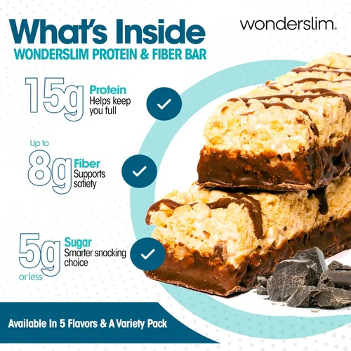 Miniatura 4 de WonderSlim Barras de proteína altas en fibra, crujiente Fluffy S'more 15g de proteína, 8g de fibra bajas en azúcar, bajas en carbohidratos