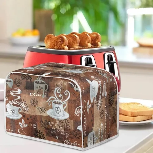 Miniatura 4 de JEOCODY Funda para tostadora para hacer pan con asa, impresión temática de café, ranura ancha, protección contra el polvo Estampado De Tema De Café