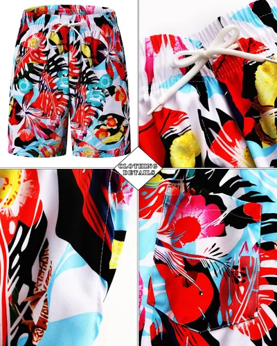 Miniatura 49 de TUNEVUSE Conjunto de camisas y pantalones cortos hawaianos para hombre, 2 piezas, trajes de playa con estampado de flores, traje tropical de verano