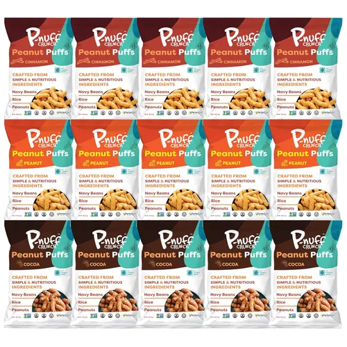 Miniatura 30 de Pnuff Crunch Puffs de Mantequilla de Maní - Bocadillos saludables, aperitivos bajos en calorías, aperitivos sin gluten, veganos, ricos en proteínas