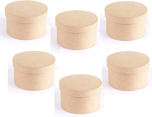 Miniatura 8 de Paquete de 12 cajas redondas de papel maché en relieve de Factory Direct Craft – Cajas redondas de papel maché en relieve con tapas. Úsalo como una