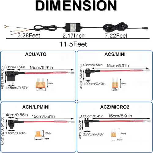 Miniatura 6 de Kit de cable duro para cámara de salpicadero de automóvil, cargador USB tipo C, kit de cable duro para cámara de salpicadero DC 12-24V a 5V/3A