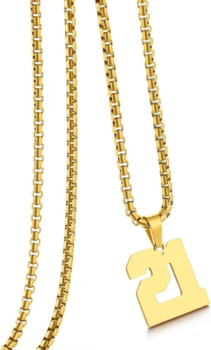 Miniatura 95 de Collar de Número Dorado para Hombre, Cadena de Acero Inoxidable con Colgante de Número para Atletas, Joyería Deportiva Personalizada para Niños