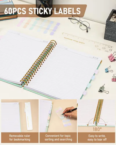 Miniatura 5 de Nicpro Cuaderno en espiral, 21 x 29.7 cm, cuadernos de cuero para el trabajo, cuaderno universitario de tapa dura con rayas de tamaño grande de 300