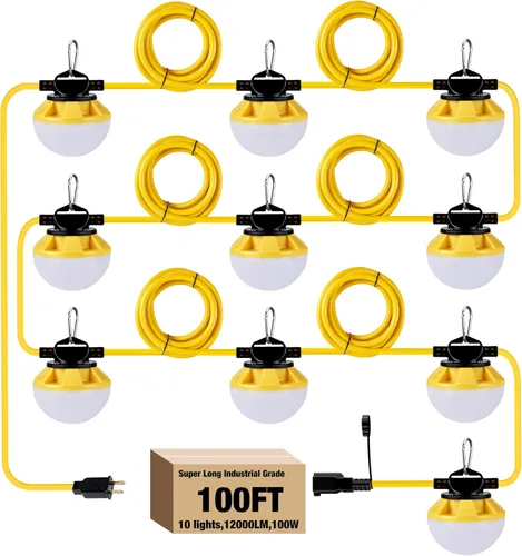 Miniatura 9 de Cadena de luces de construcción de 50 pies, IP65 resistente al agua con certificación ETL, luces de trabajo LED de 5000 K, luz diurna 18 AWG