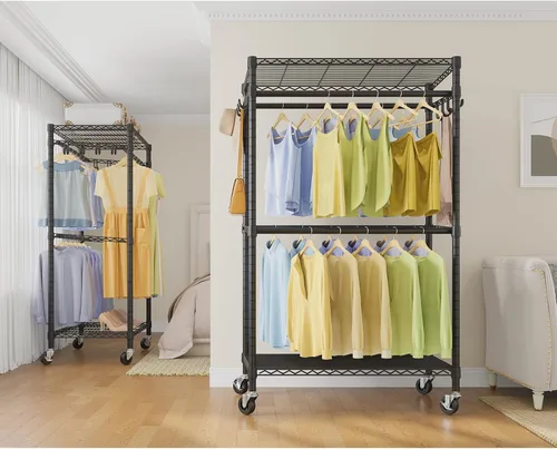 Miniatura 2 de VIPEK R2 Pro - Perchero enrollable para ropa de 2 lados, resistente con ruedas, estantes ajustables, varillas para colgar, armario portátil