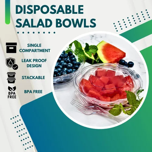 Miniatura 3 de Green Direct Recipientes de ensalada de 18 onzas con tapas, paquete de 25, cuencos de plástico transparente para almuerzo, servir y mezclar