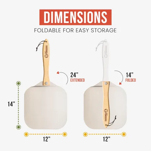 Miniatura 2 de Pomodoro pala para pizza de aluminio con asa de madera plegable para guardar fácilmente, de 12" x 14", para cocinar pan y pizzas en el hogar