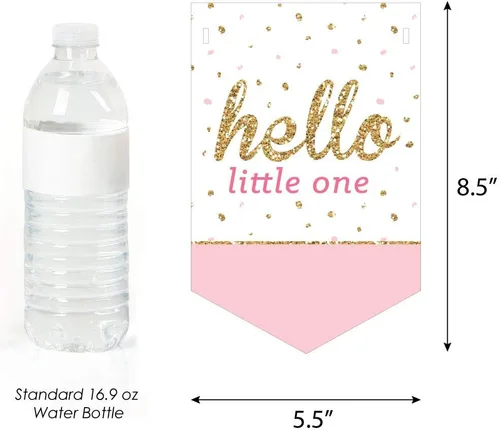 Miniatura 2 de Big Dot of Happiness - Hello Little One - Rosa y dorado - Banner de banderines para baby shower - Decoraciones de fiesta de niña - Welcome Baby