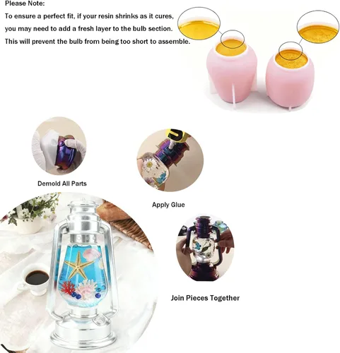 Miniatura 6 de Juego de moldes de resina para lámpara de queroseno, moldes de silicona para faroles de huracán para resina, moldes de resina de linterna de aceite
