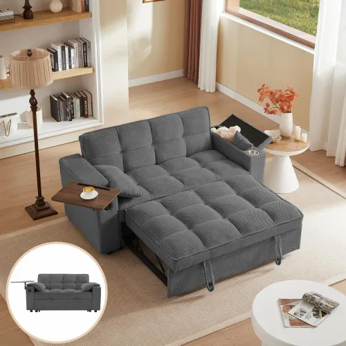 Miniatura 17 de Auvsoce - Sofá cama biplaza de 65 pulgadas, sofá convertible para sala de estar, sofá para RV con respaldo ajustable, chaise longue, mesa lateral