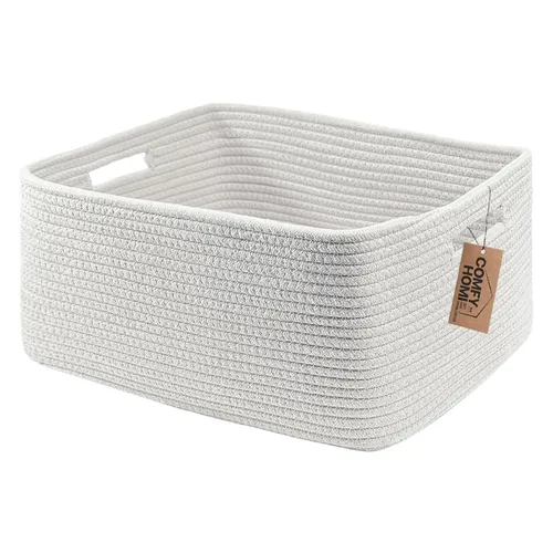 Miniatura 33 de COMFY-HOMI Cesta tejida de cuerda de algodón con asas para estantes, juguetes, libros, cestas de almacenamiento de tela para organizar, organizador