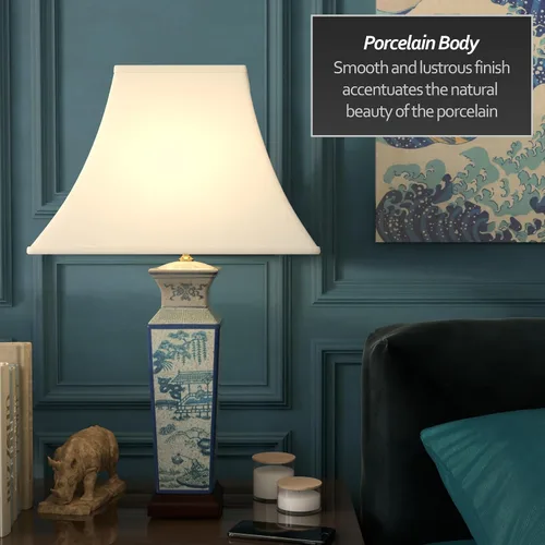 Miniatura 3 de Red Lantern Lámpara de porcelana de paisaje azul de 26